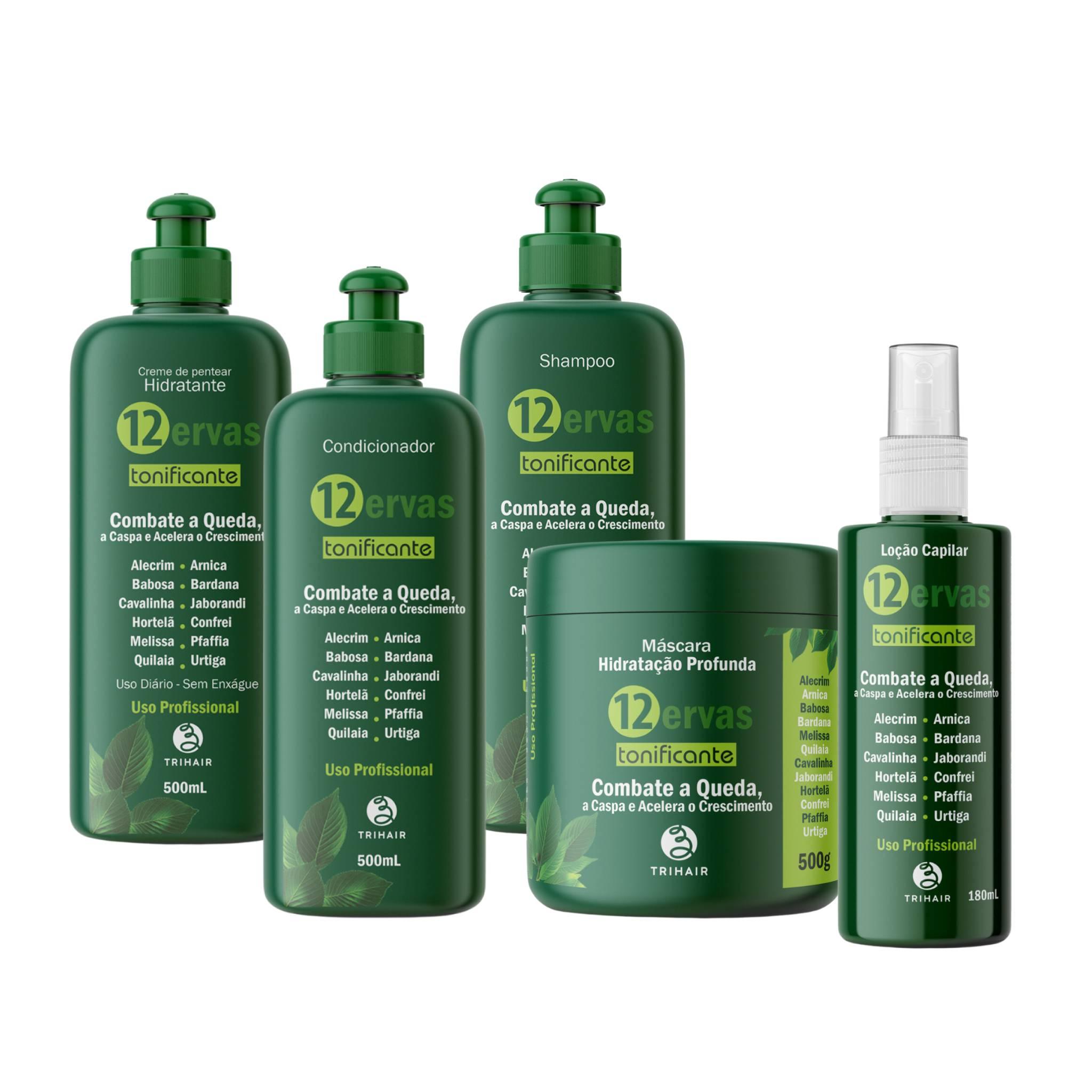 Linha Completa 12 Ervas Tonificante - 500ml - Trihair Cosméticos